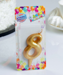Изображение Свеча для торта цифра "Овал" золотая "8"